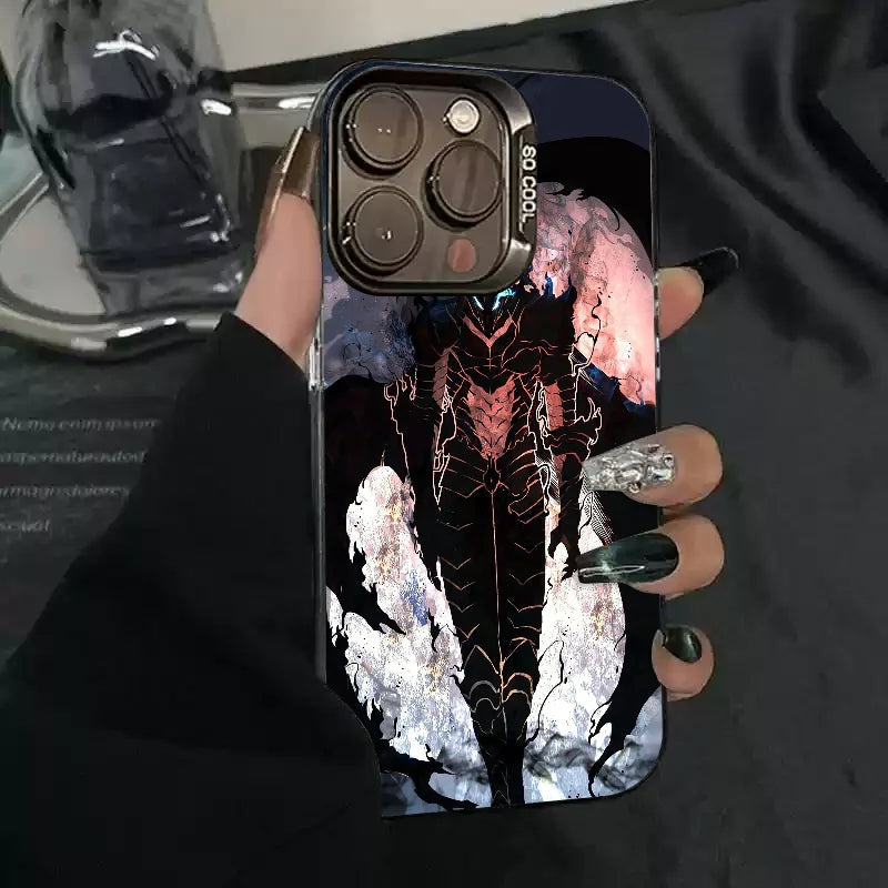 1PC Solo Leveling Cool Anime Phone Case Phone Case IMD color silver shell For iPhone 16 15 14 13 12 11 Pro Max Plus