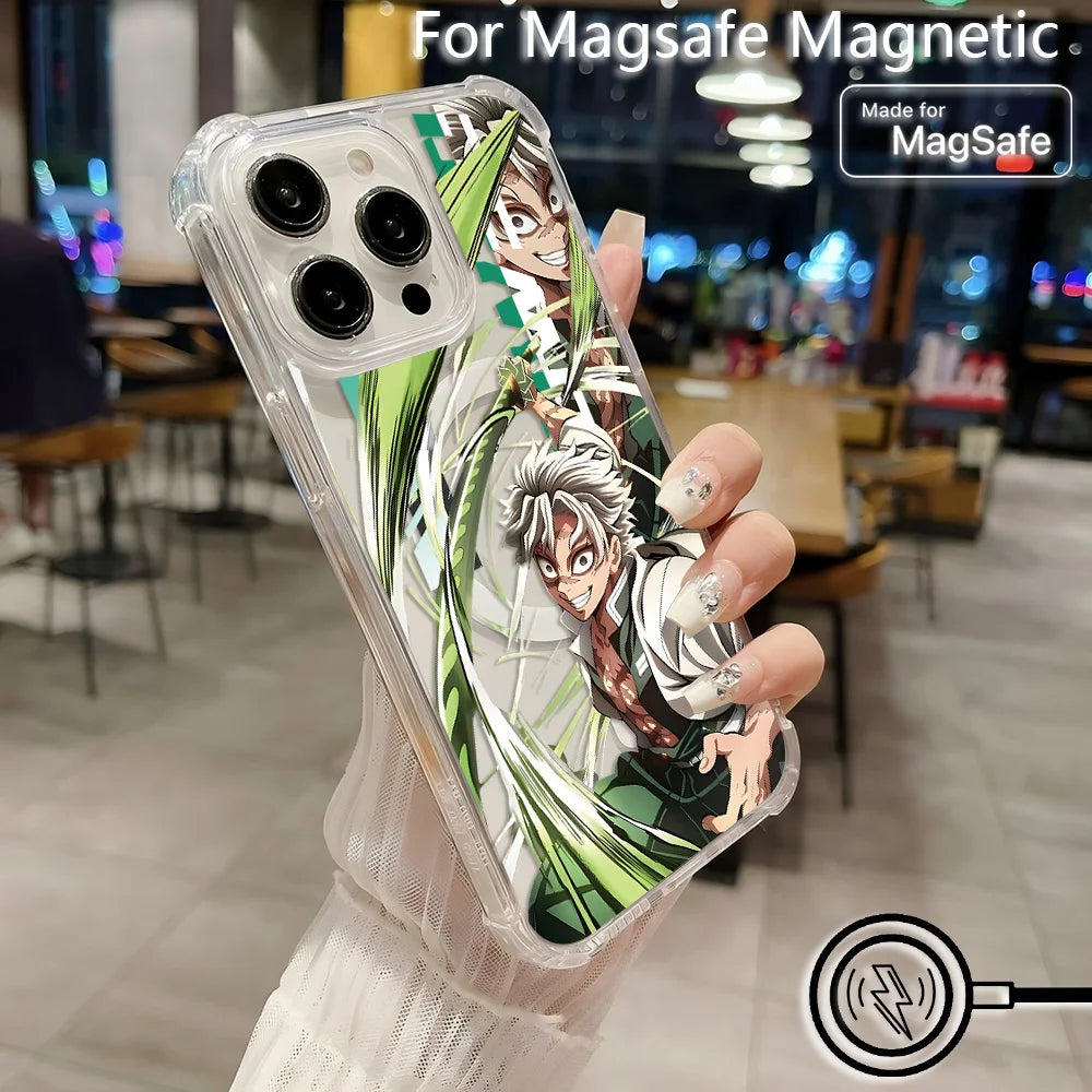 Anime Demons Slayers Magsafe Magnetic Phone Case for iPhone 16 15 14 13 12 11 8 7 Plus Mini Pro Max X XR Clear Anti Fall Cover