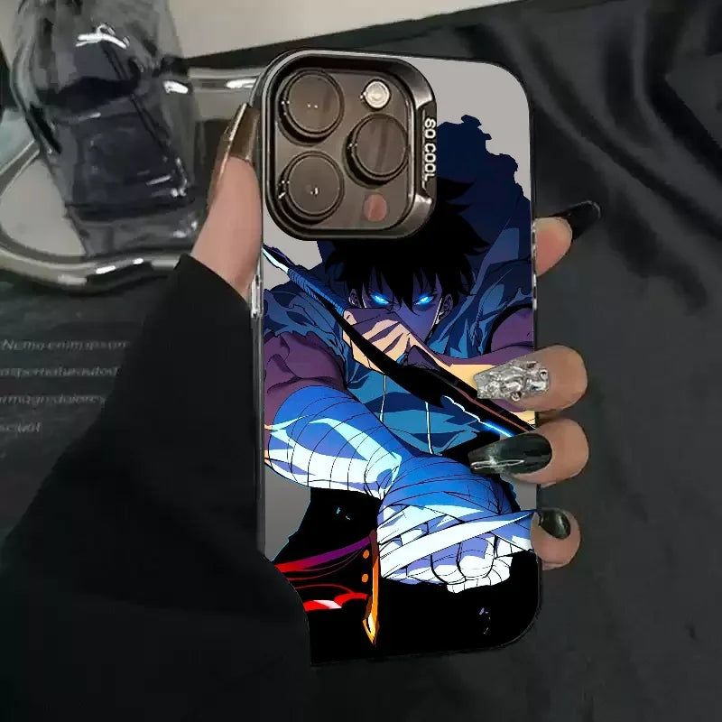 1PC Solo Leveling Cool Anime Phone Case Phone Case IMD color silver shell For iPhone 16 15 14 13 12 11 Pro Max Plus