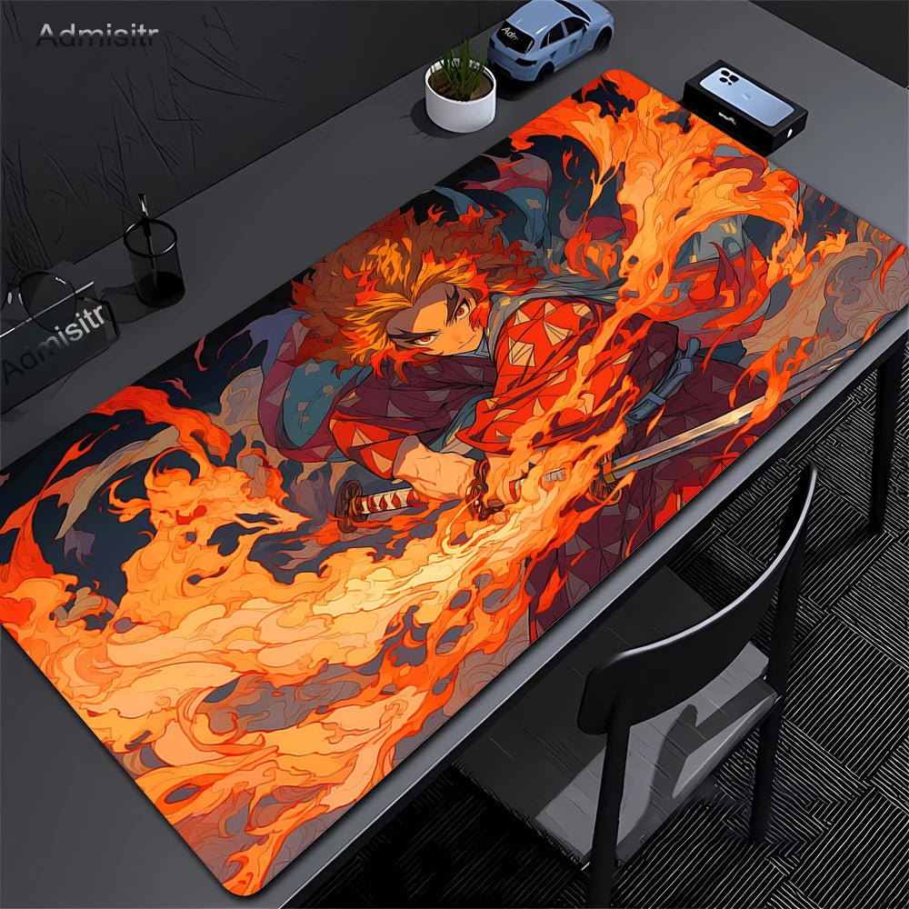 Mouse Pad Gaming Laptops Keyboard Mat Xxl Pc Desk Protector Deskmat Gamer Mats Anime Demon Slayers Rengoku Kyoujurou Pc Mousepad