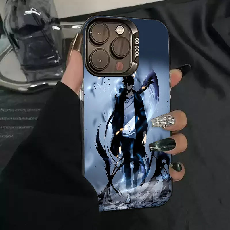 1PC Solo Leveling Cool Anime Phone Case Phone Case IMD color silver shell For iPhone 16 15 14 13 12 11 Pro Max Plus