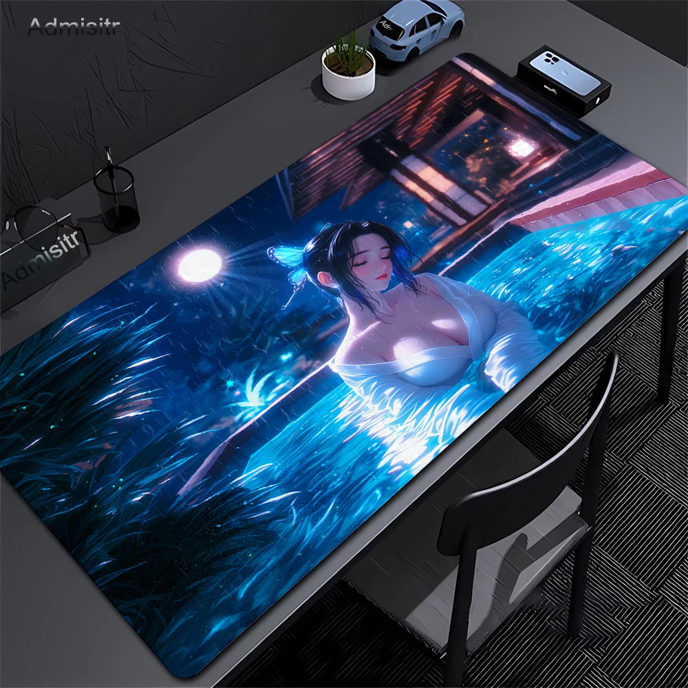 Large Mouse Pad Demon Slayer Nezuko Cute Anime Mousepads Kawaii Table Mats Office Accessories Deskmat Rubbe Lockedge Mouse Mat