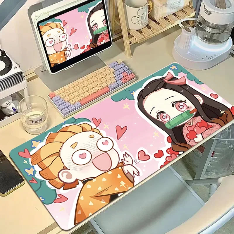 Demon Slayer Inspired Large Mouse Pad - XXL Cute Kawaii Anime Desk Mat for Girls, Non-Slip Keyboard Cover for Office & Laptop