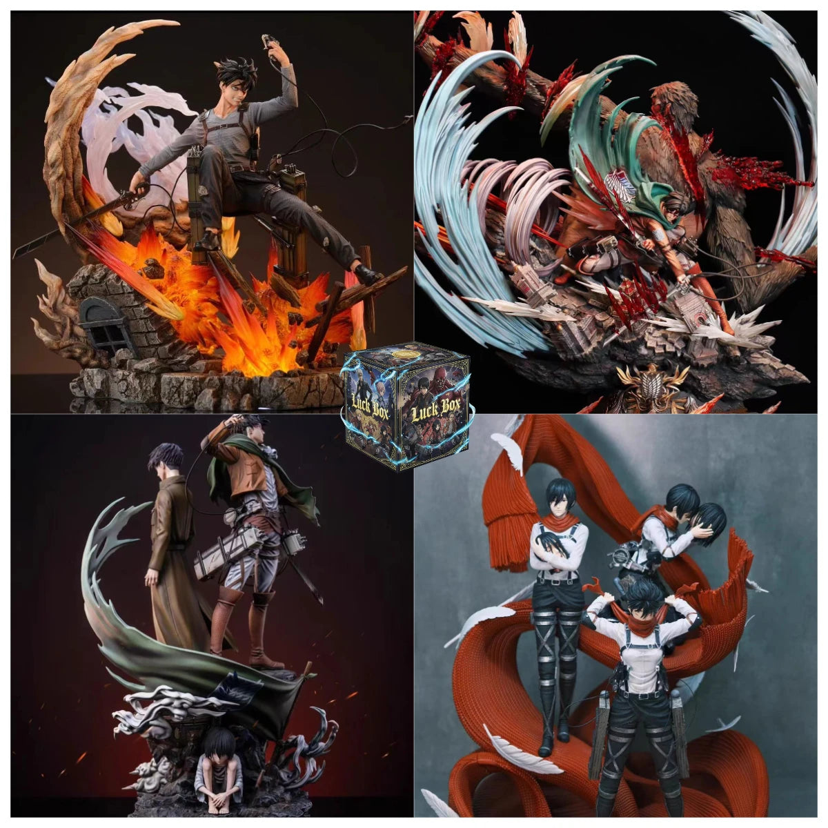 Attack on Titan Blind Box Anime Figure PVC Model Eren Mikasa Levi Mystery Collectible Toy Surprise Gift Box for Fans