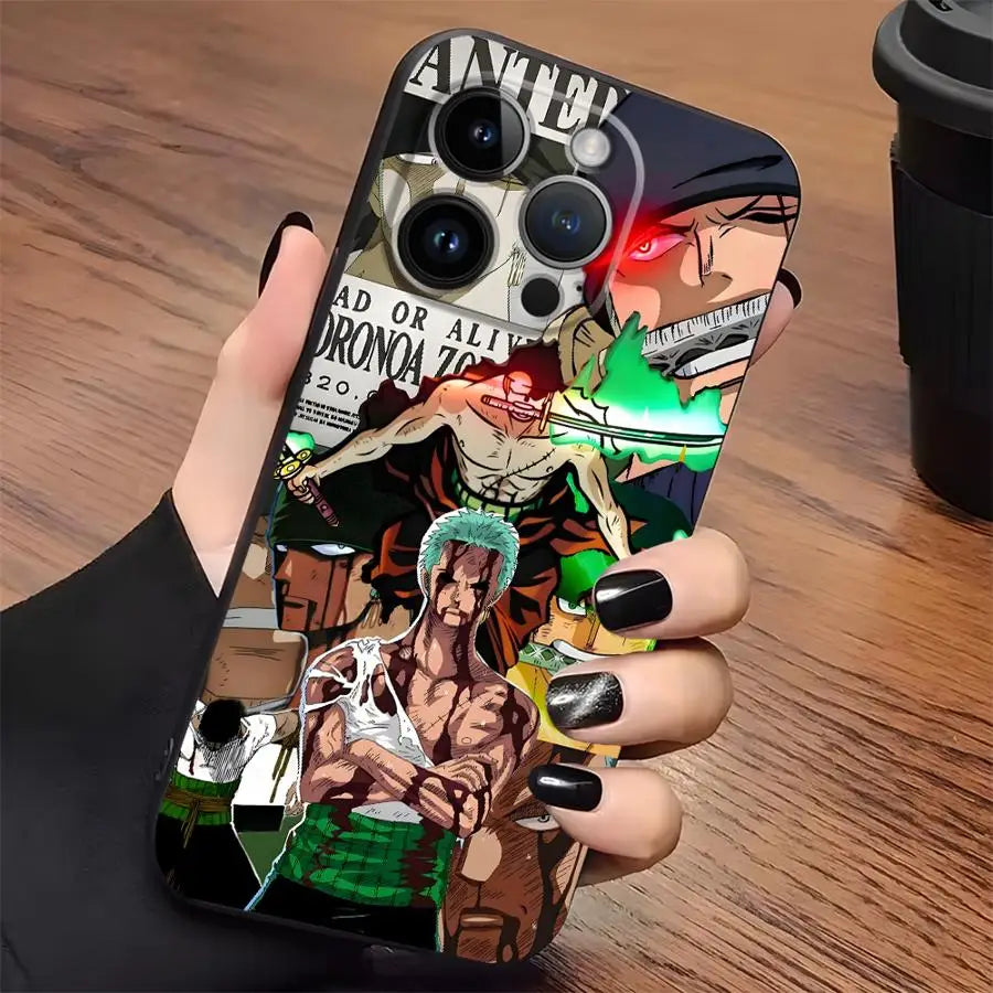 One Piece Zoro Luffy Portgas D Ace Black Soft Phone Cover Case for iPhone 15 16 14 Plus 13 12 11 17 Pro Max XR XS 17Air 7 8
