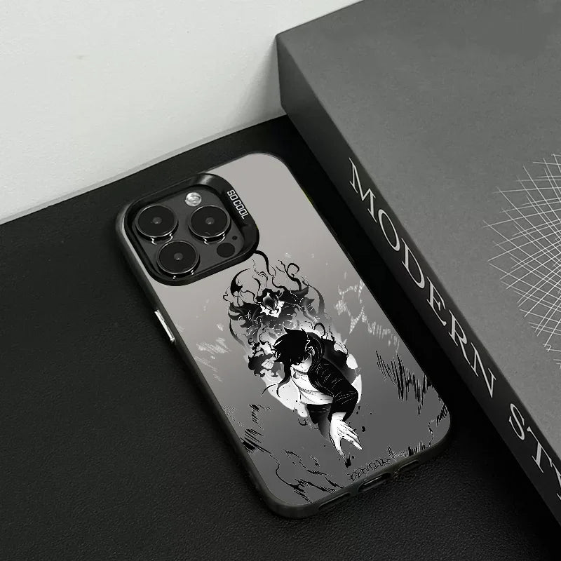 1PC Solo Leveling Cool Anime Phone Case Phone Case IMD color silver shell For iPhone 16 15 14 13 12 11 Pro Max Plus