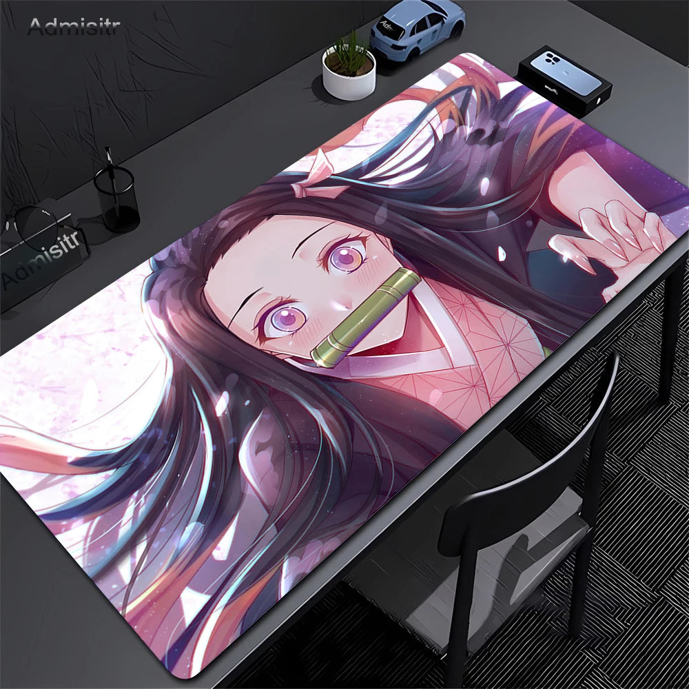 Large Mouse Pad Demon Slayer Nezuko Cute Anime Mousepads Kawaii Table Mats Office Accessories Deskmat Rubbe Lockedge Mouse Mat