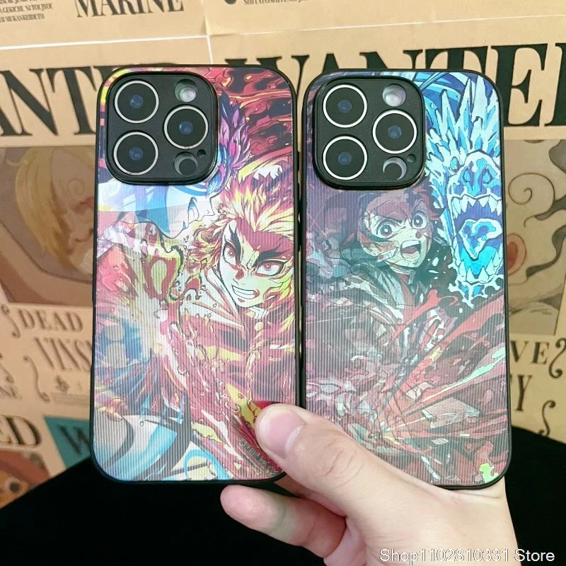 3D Grating Card Demon Slayer Tanjirou Phone Case for iPhone 11 12 13 14 15 16 17 Pro Max Plus Mini Air Zenitsu Nezuko Back Cover