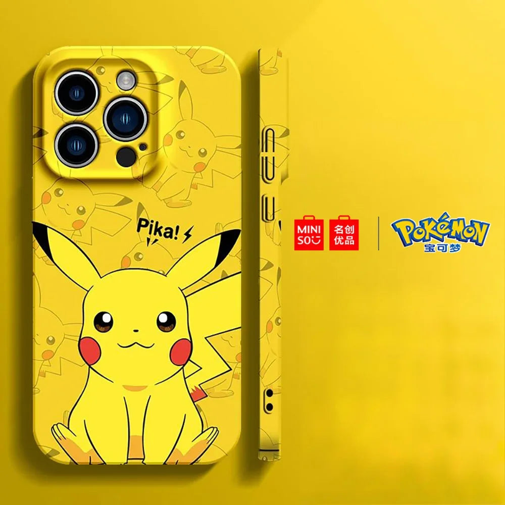 Miniso Pokemon Collaboration Pikachu Gengar Phone Case For iPhone 15 14 13 11 12 16 Pro Max Plus Stiff Hard Phone Case