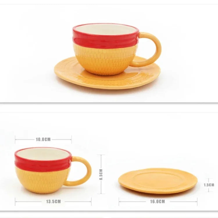 Anime Design Coffee Cup Luffy Eiss Sabo Creative Three Brothers Hat Shaped Ceramics Coffee Cup and Saucer Child's Birthday Gift