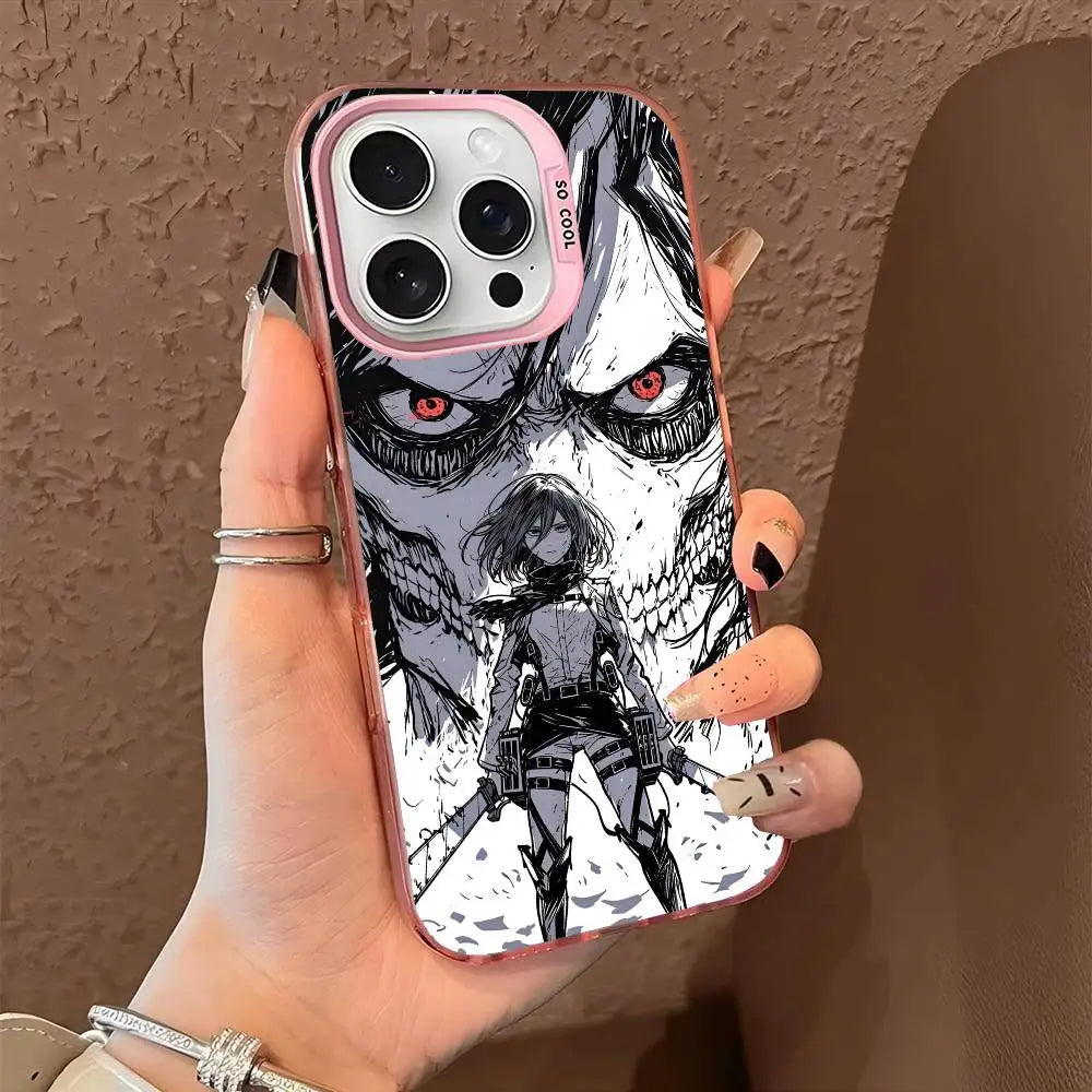 Luxury Hot Anime Attack On Titan Phone Case For IPhone 17 Air 16 15 14 13 12 11 Pro Max Plus Color Shockproof Back Silver Cove