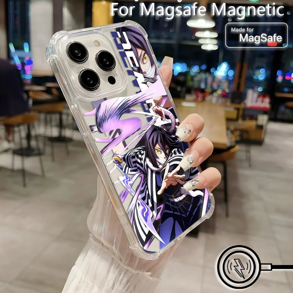 Anime Demons Slayers Magsafe Magnetic Phone Case for iPhone 16 15 14 13 12 11 8 7 Plus Mini Pro Max X XR Clear Anti Fall Cover