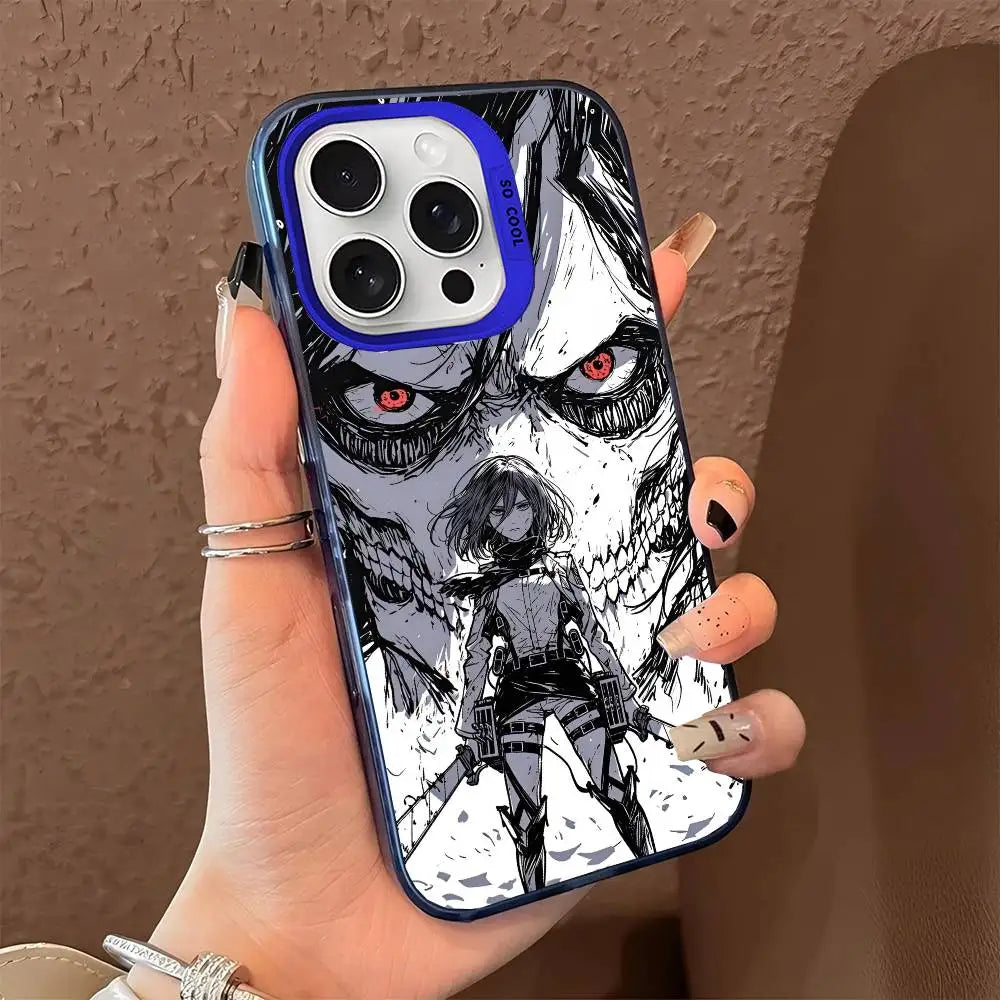 Luxury Hot Anime Attack On Titan Phone Case For IPhone 17 Air 16 15 14 13 12 11 Pro Max Plus Color Shockproof Back Silver Cove