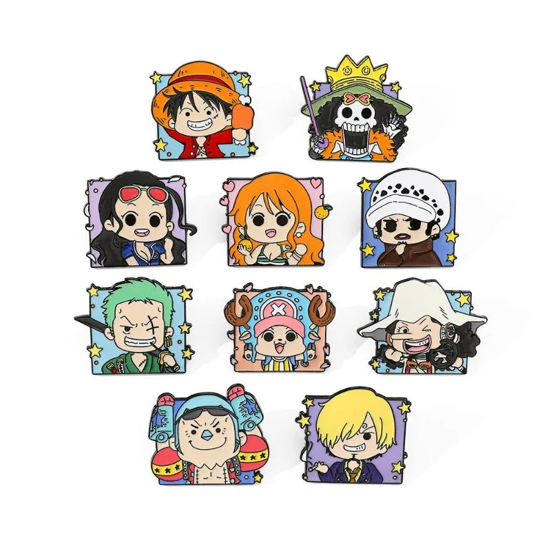 One Piece Cartoon Broochs Cap Luffy Zoro Sanji Anime Action Figures Q Figurals Toys Badges Merchandise Decoration Children Gifts