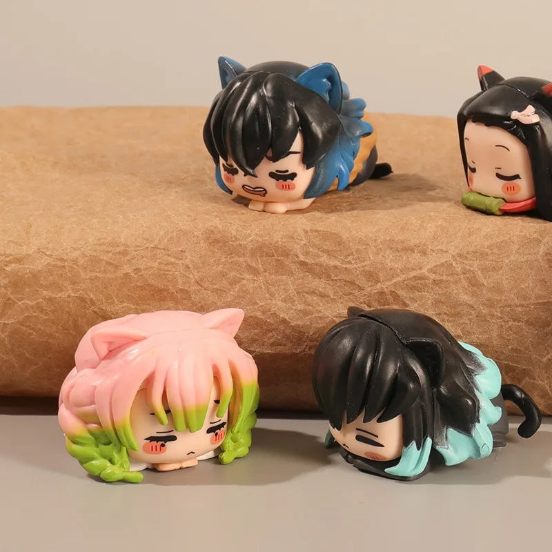 Demon Slayer Lying Down Statues Cartoon Tanjiro Nezuko Yuzuki Miho Figurines Kawaii Action Figures Home Decoration Anime Gifts