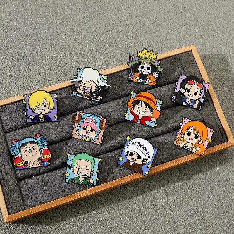 One Piece Cartoon Broochs Cap Luffy Zoro Sanji Anime Action Figures Q Figurals Toys Badges Merchandise Decoration Children Gifts