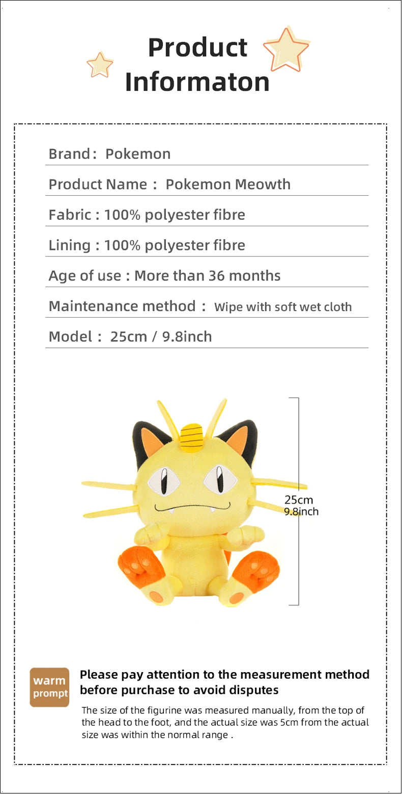 Pokemon Kawaii Meowth Stuffed Toys Cartoon&Cute Cat Kitty Plush Dolls Throw Pillow Birthday Gift  For Kids Friends Boys
