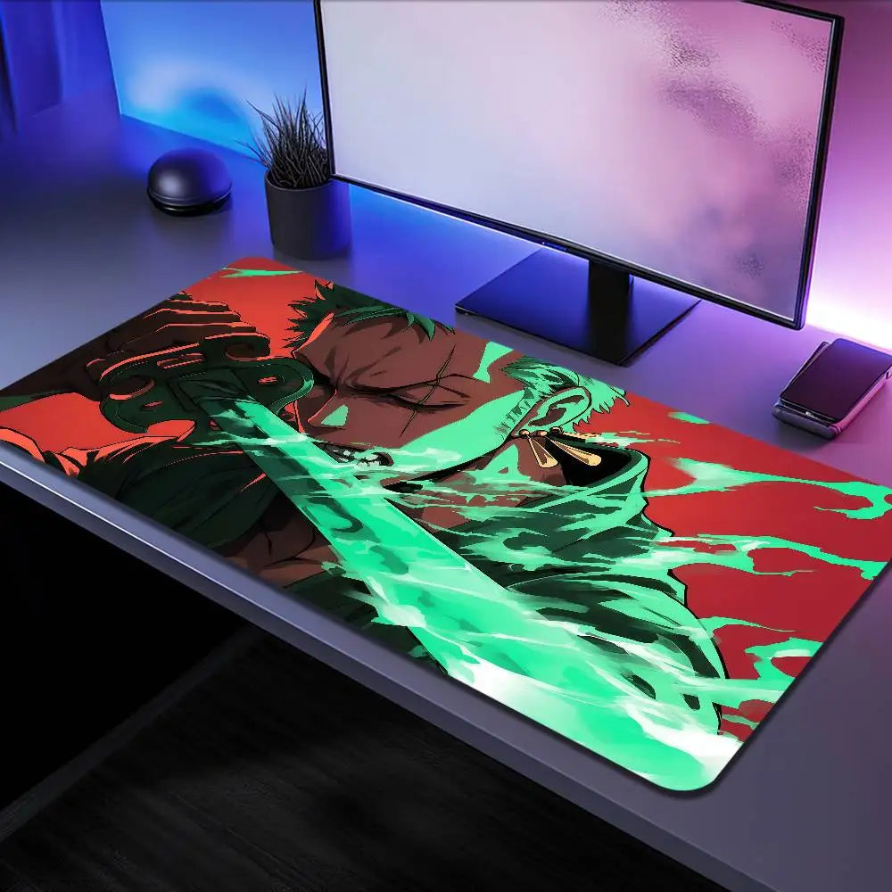 ONE PIECE Roronoa Zoro Anime Mousepad Large Desk Mat Keyboard Ergonomic Office Rubber PC Non-slip Anti-fray Home Custom Game