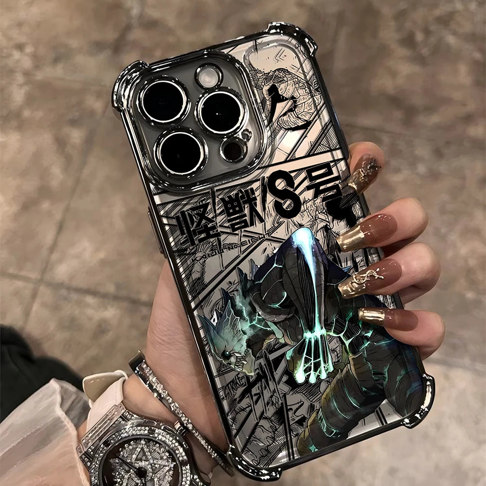 Plating Phone Case For Kaiju No 8 Kafkas iPhone 16e 16 15 14 13 12 11 Pro Max X XR XSMax 7 8 6 Plus Anti-Fall Airabag Back Cover
