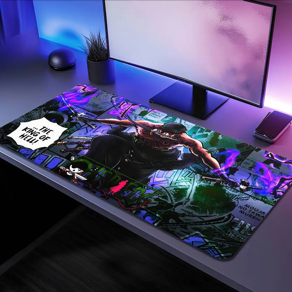 ONE PIECE Roronoa Zoro Anime Mousepad Large Desk Mat Keyboard Ergonomic Office Rubber PC Non-slip Anti-fray Home Custom Game