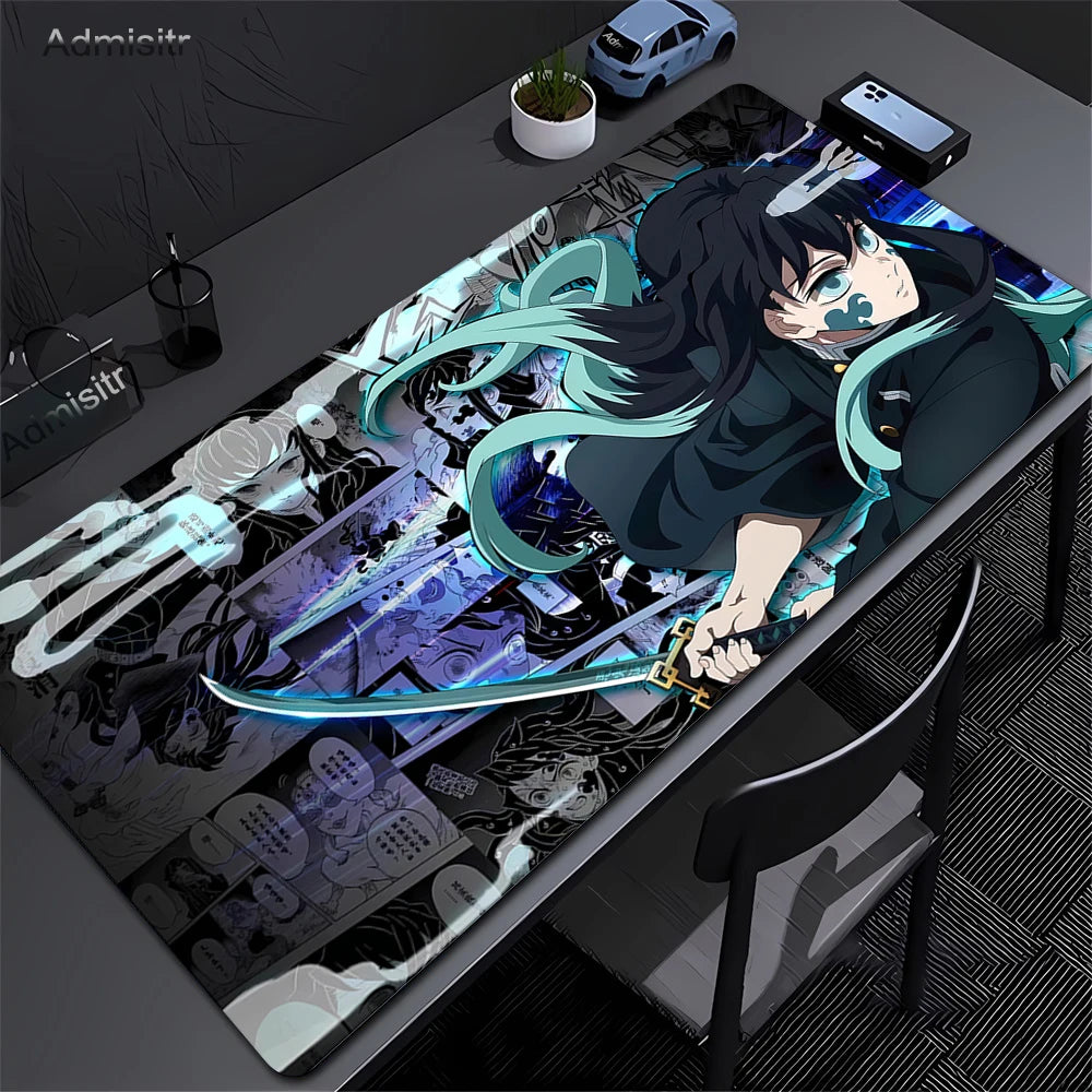 Large Mouse Pad Demon Slayer Nezuko Cute Anime Mousepads Kawaii Table Mats Office Accessories Deskmat Rubbe Lockedge Mouse Mat