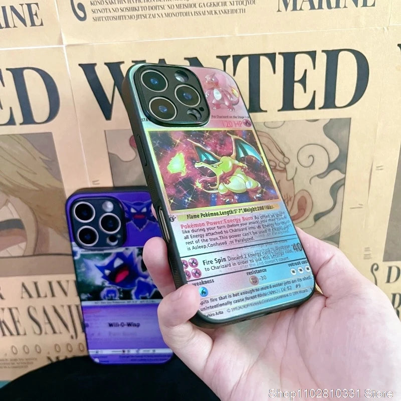 3D Grating Card Pokemon Charizard Phone Case for iPhone 16 15 14 13 11 12 17 Pro Max Plus Mini Air Blastoise Venusaur Back Cover