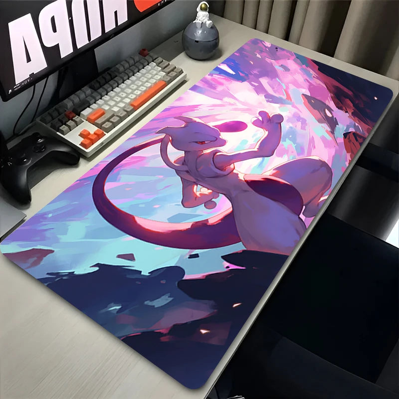Purple Mouse Pad Large Gamer P-pokemon Mewtwo Keyboard Desk Mat XXL Carpet Rubber Tapis Souris PC Gaming Accessories Mousepad