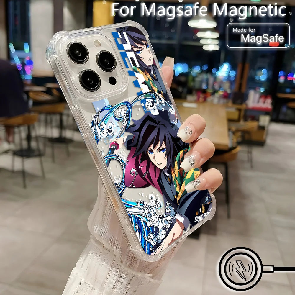 Anime Demons Slayers Magsafe Magnetic Phone Case for iPhone 16 15 14 13 12 11 8 7 Plus Mini Pro Max X XR Clear Anti Fall Cover