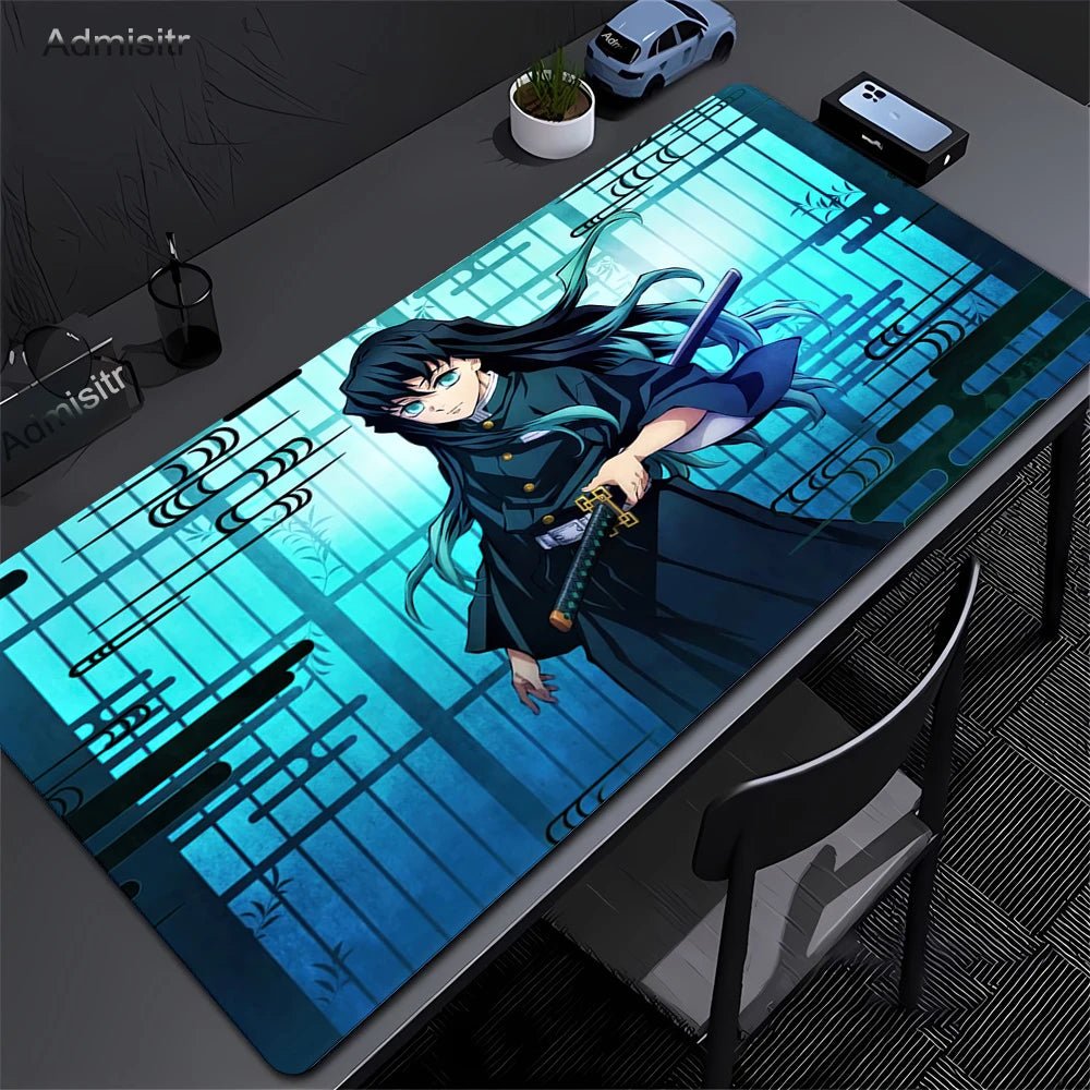 Large Mouse Pad Demon Slayer Nezuko Cute Anime Mousepads Kawaii Table Mats Office Accessories Deskmat Rubbe Lockedge Mouse Mat