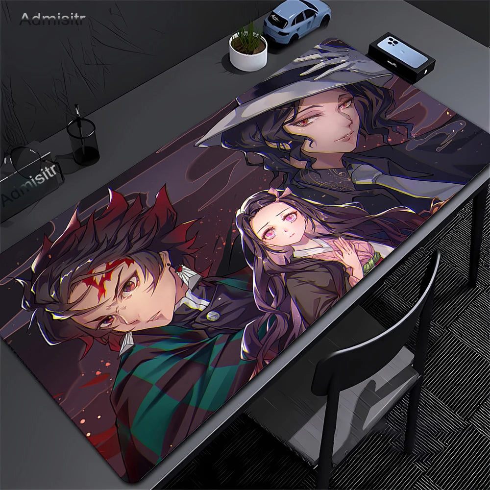 Large Mouse Pad Demon Slayer Nezuko Cute Anime Mousepads Kawaii Table Mats Office Accessories Deskmat Rubbe Lockedge Mouse Mat