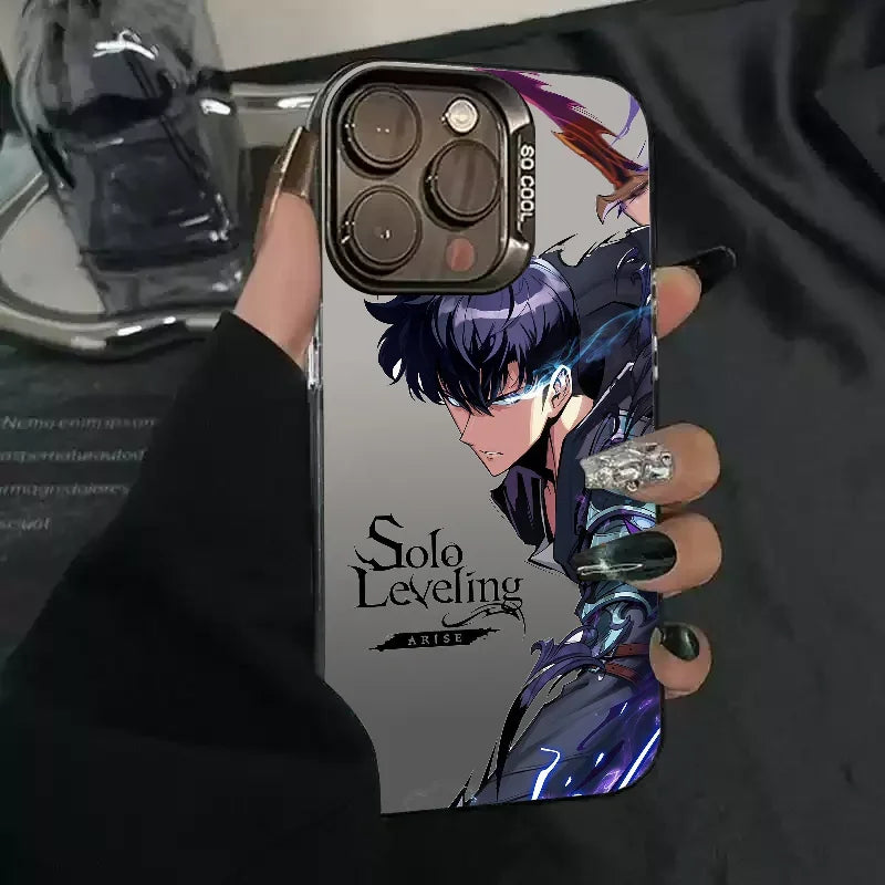 1PC Solo Leveling Cool Anime Phone Case Phone Case IMD color silver shell For iPhone 16 15 14 13 12 11 Pro Max Plus