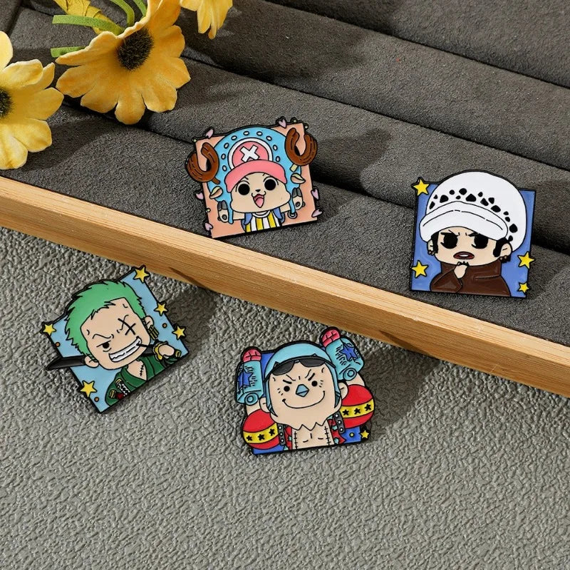 One Piece Cartoon Broochs Cap Luffy Zoro Sanji Anime Action Figures Q Figurals Toys Badges Merchandise Decoration Children Gifts