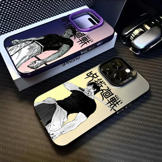 J-Jujutsu Toji Kaisen F-Fushiguro Phone Case for IPhone 16 15 14 13 12 11 Pro Max Independent Metal Button Silver Shell