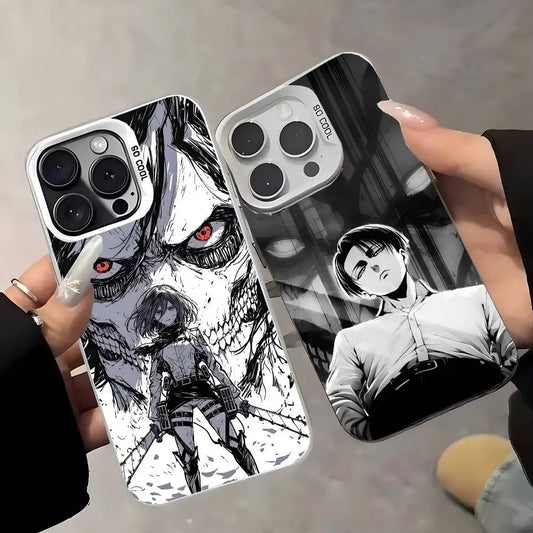 Luxury Hot Anime Attack On Titan Phone Case For IPhone 17 Air 16 15 14 13 12 11 Pro Max Plus Color Shockproof Back Silver Cove