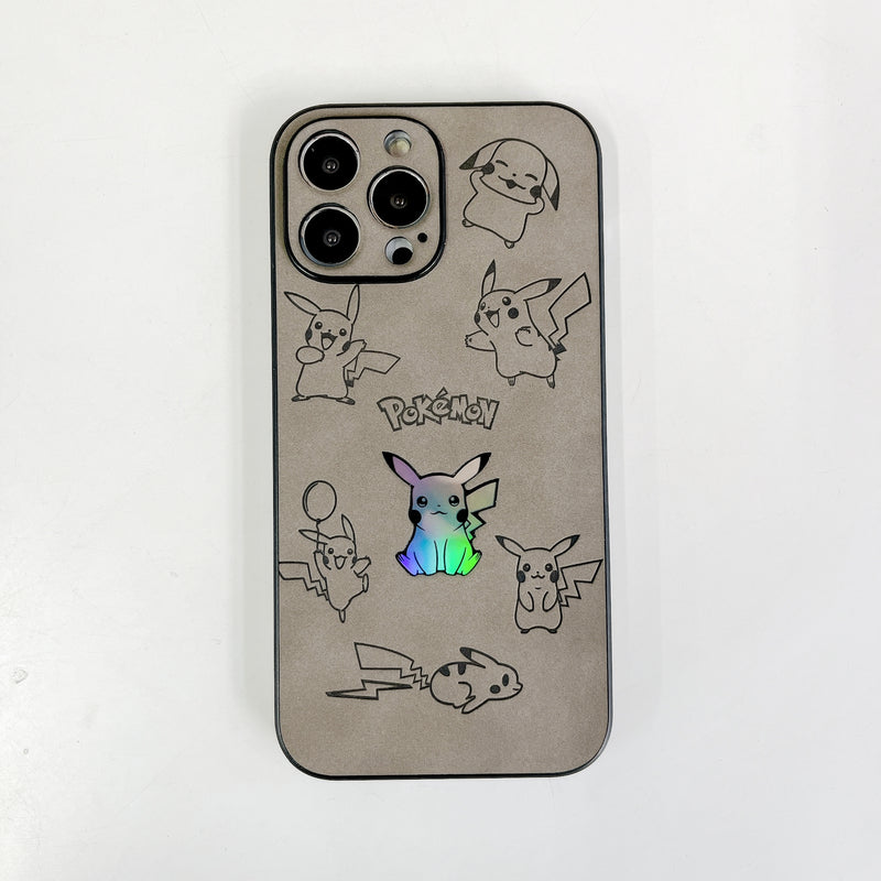 Pocket Monsters Pokemon Pikachu relief laser Leather Phone Case For iPhone 15 14 13 12 11 Pro Xs Max X Xr Xs 7 8 Puls Soft Cover