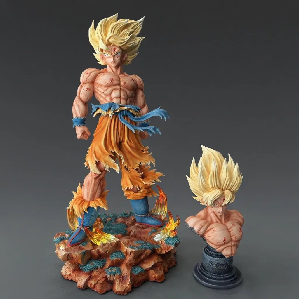 Jt Statue Dragon Ball Z Son Goku Figure Replaceable Heads Led Base Super Saiyan Goku Action Figures Collection Mode Toys Gifts