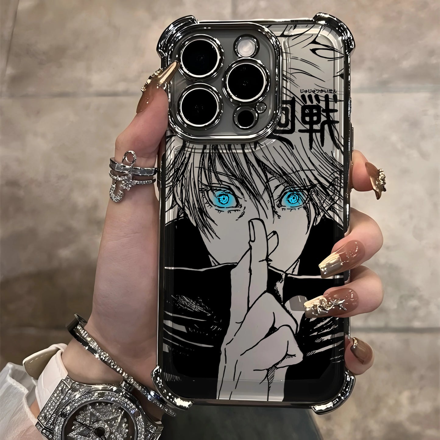 Anime Jujutsus Kaisens Gojo Plating Case for IPhone 16 15 14 13 12 11 Pro Max X XR XSMax 7 8 6 Plus Anti-Fall Airabag Back Cover