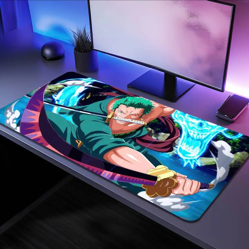 ONE PIECE Roronoa Zoro Anime Mousepad Large Desk Mat Keyboard Ergonomic Office Rubber PC Non-slip Anti-fray Home Custom Game