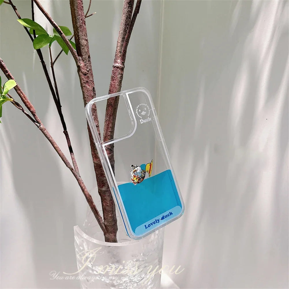 Floating Liquid Quicksand Transparent Soft Case Cover For iPhone 15 Plus 14 12 11 13 Pro MAX Cartoon Pirate Ship Icon Capa Coque