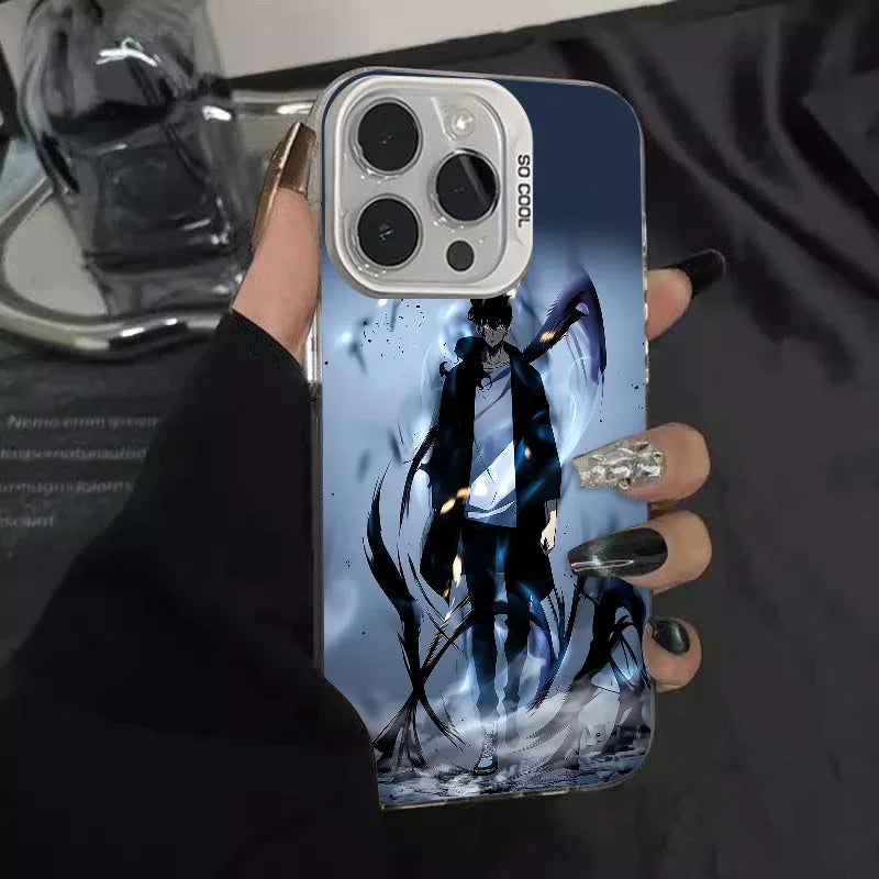 1PC Solo Leveling Cool Anime Phone Case Phone Case IMD color silver shell For iPhone 16 15 14 13 12 11 Pro Max Plus