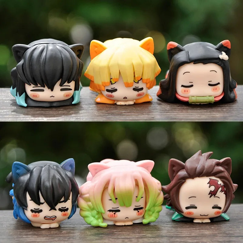 Demon Slayer Lying Down Statues Cartoon Tanjiro Nezuko Yuzuki Miho Figurines Kawaii Action Figures Home Decoration Anime Gifts