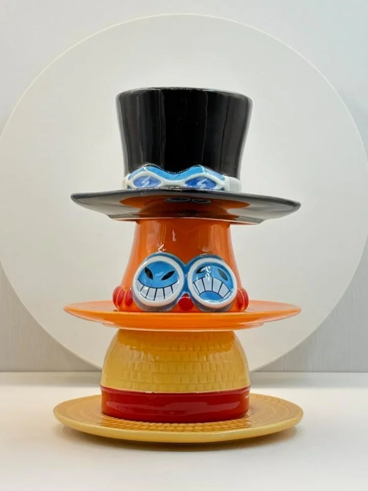 Anime Design Coffee Cup Luffy Eiss Sabo Creative Three Brothers Hat Shaped Ceramics Coffee Cup and Saucer Child's Birthday Gift