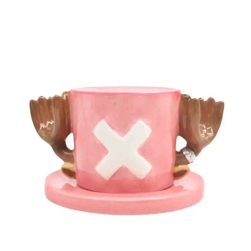 Anime Design Coffee Cup Luffy Eiss Sabo Creative Three Brothers Hat Shaped Ceramics Coffee Cup and Saucer Child's Birthday Gift