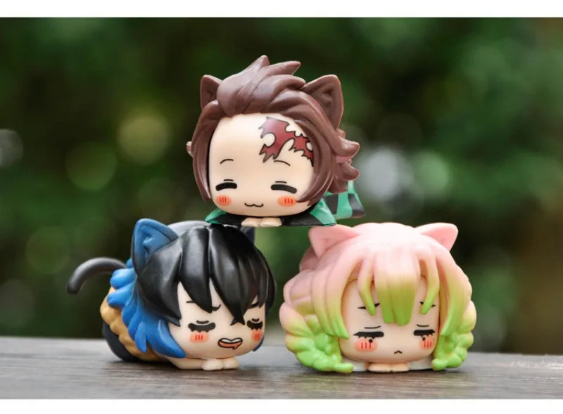 Demon Slayer Lying Down Statues Cartoon Tanjiro Nezuko Yuzuki Miho Figurines Kawaii Action Figures Home Decoration Anime Gifts