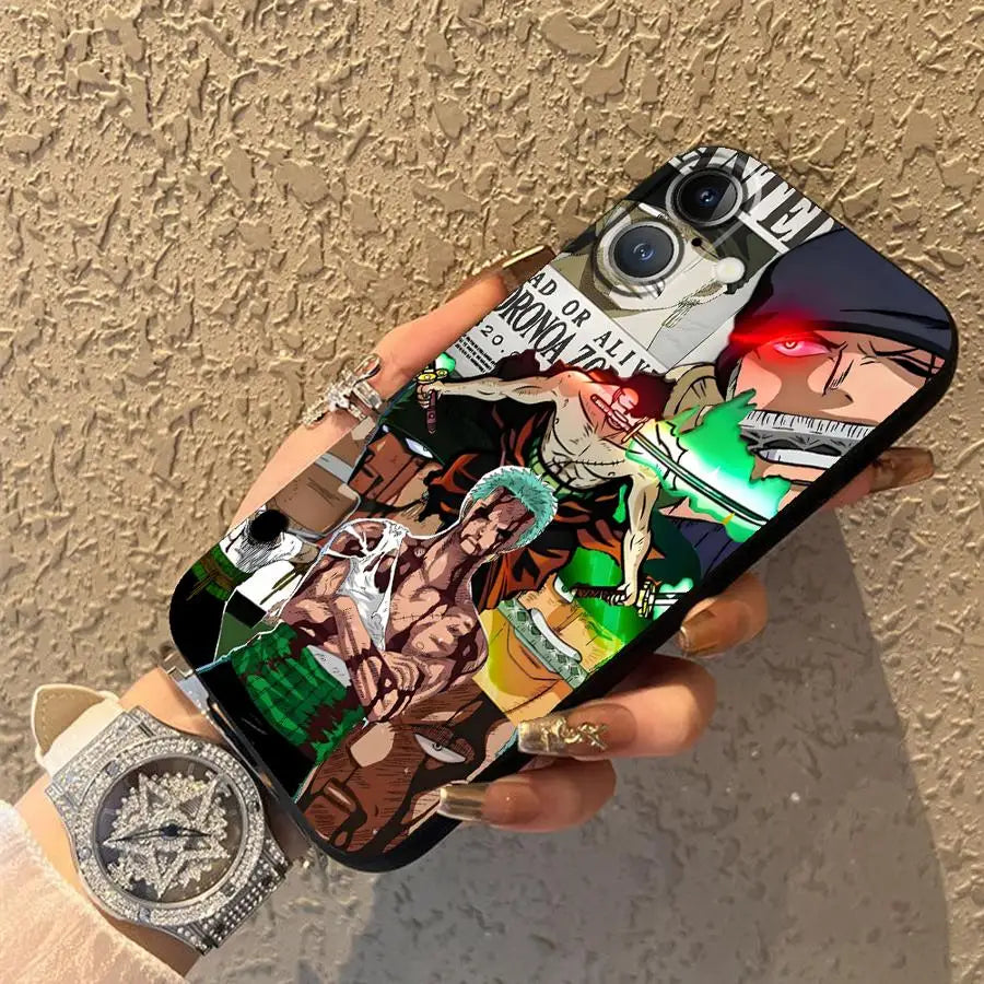 One Piece Zoro Luffy Portgas D Ace Black Soft Phone Cover Case for iPhone 15 16 14 Plus 13 12 11 17 Pro Max XR XS 17Air 7 8