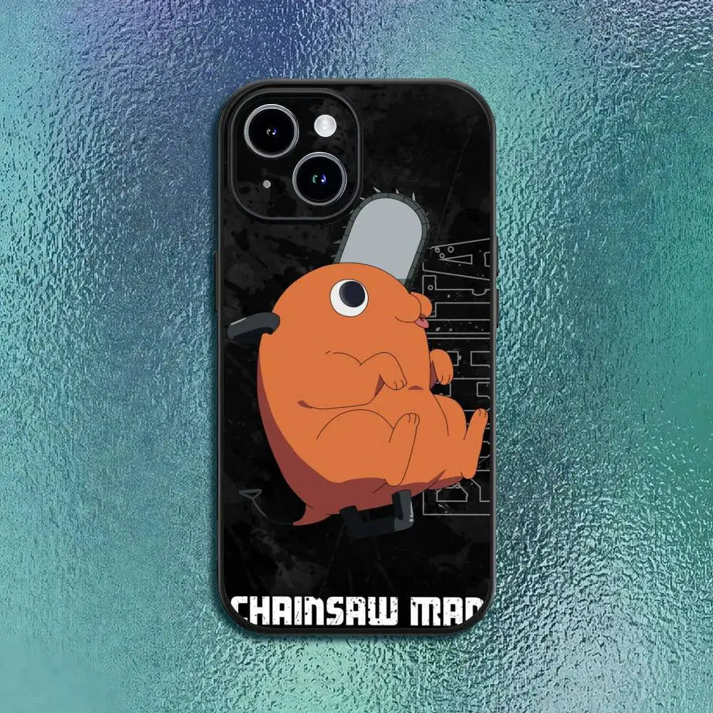 Chainsaw Man P-Pochita Phone Case For 11 12 13 14 15 16Pro Max mini Plus Classic black soft shell