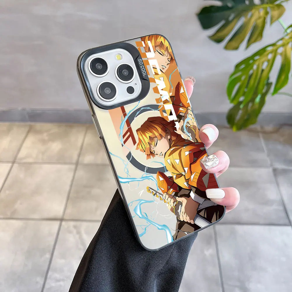 Hot Anime Demon Slayer Magsafe Magnetic Case for iPhone 11 12 13 14 15 16 Pro Max Plus Soft Silver Plated Anti Fall Cover