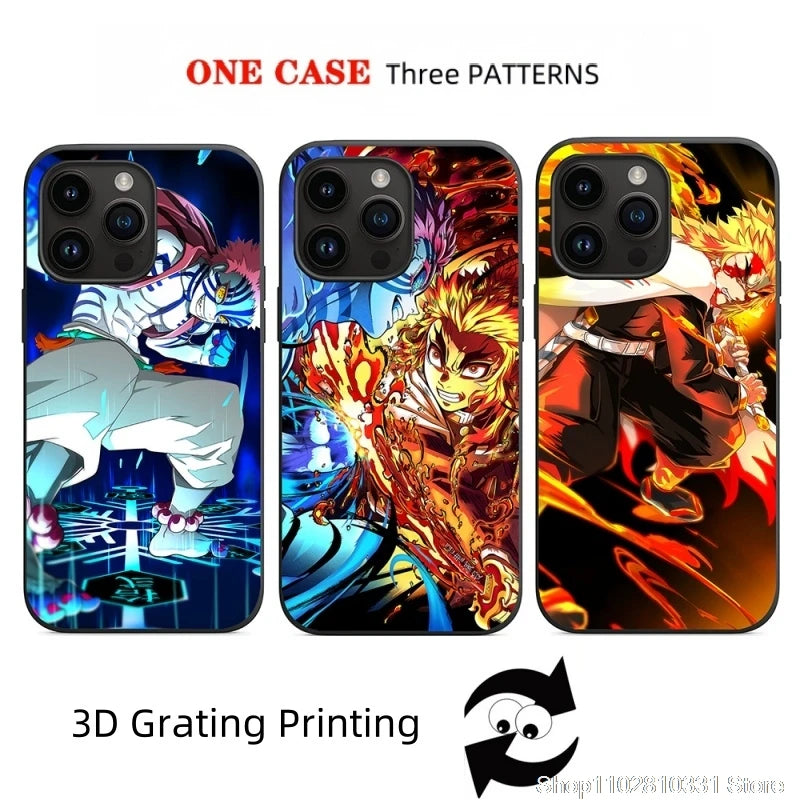 3D Grating Card Demon Slayer Tanjirou Phone Case for iPhone 11 12 13 14 15 16 17 Pro Max Plus Mini Air Zenitsu Nezuko Back Cover