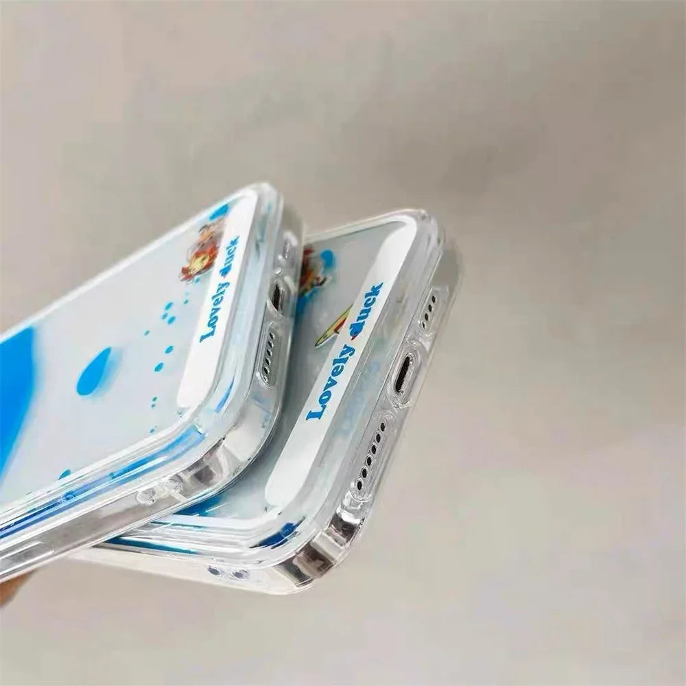 Floating Liquid Quicksand Transparent Soft Case Cover For iPhone 15 Plus 14 12 11 13 Pro MAX Cartoon Pirate Ship Icon Capa Coque