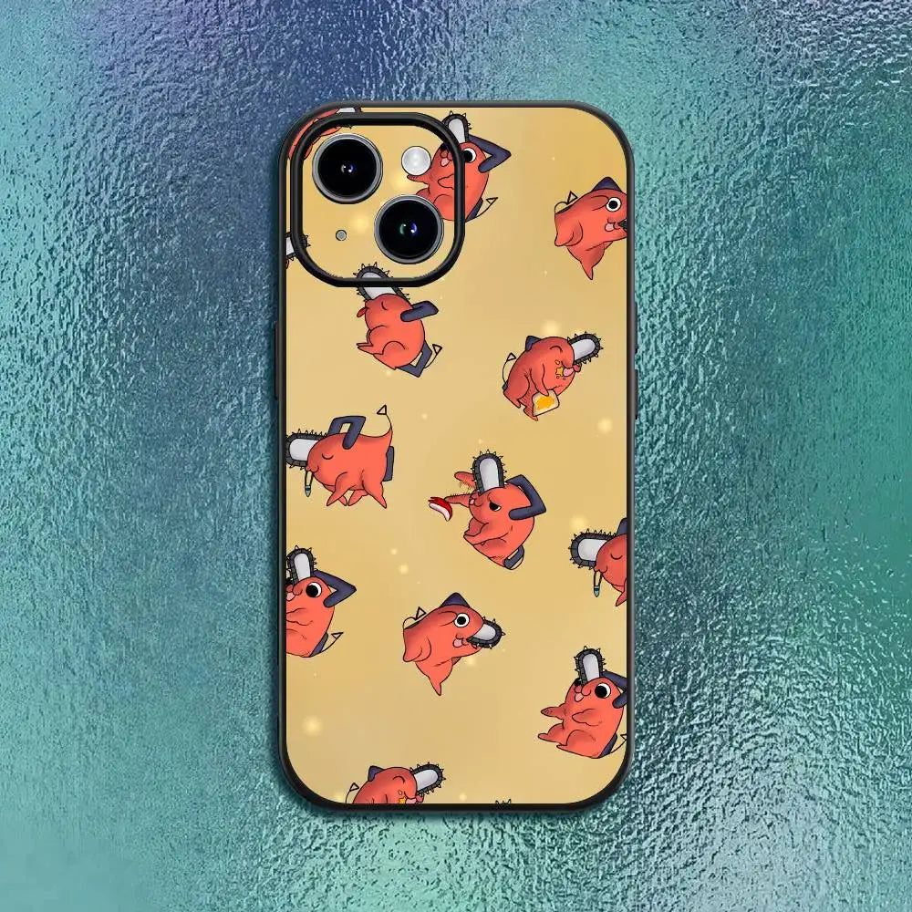 Chainsaw Man P-Pochita Phone Case For 11 12 13 14 15 16Pro Max mini Plus Classic black soft shell